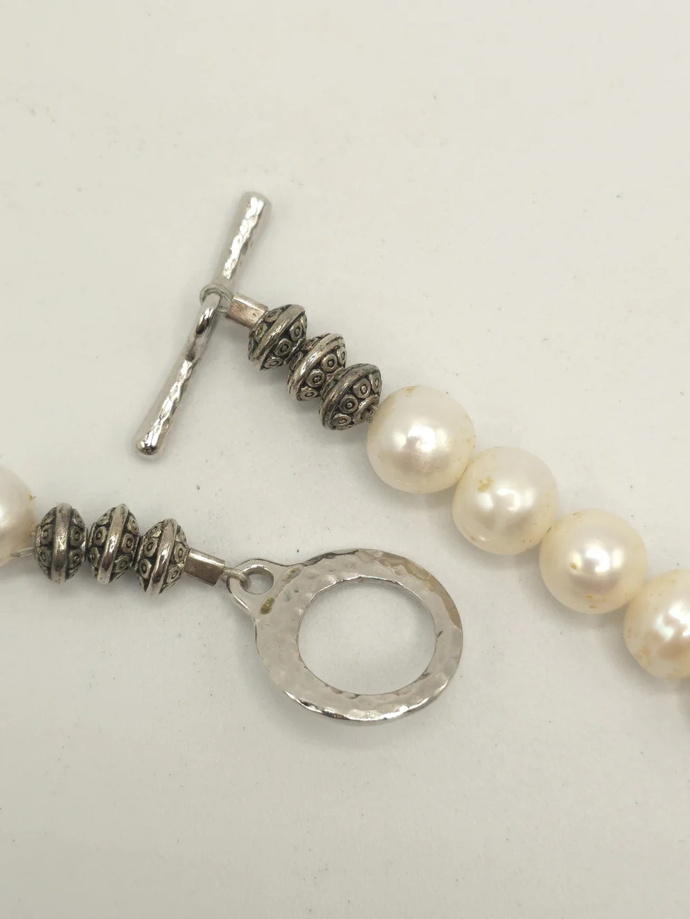 Freshwater Pearl Necklace w/Black Faceted Glass Beads Toggle Clasp 29